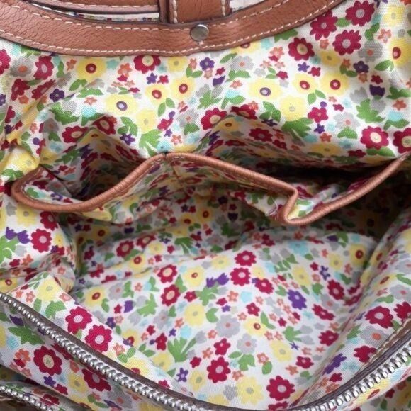 Fossil Bucket Bag Tote Boho Retro Rainbow Striped Tapestry Round Top Handle Sz L - Picture 12 of 14